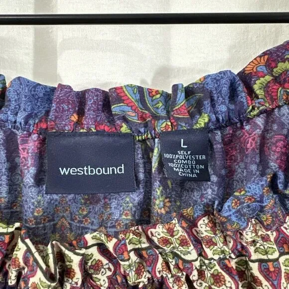 Westbound Lot of 2 Colorful Peasant Boho Crochet Trim Tunic Tops Womens Size L - Picture 7 of 11